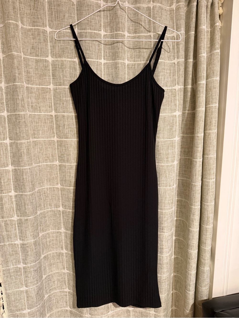 Black Ribbed Midi Slip Dress w/ Spaghetti Straps NWT Black Ribbed Dress NEW